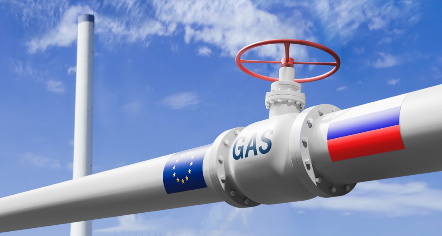 The supply of blue fuel to Europe. Gas pipeline. 3d rendering. Gas pipeline against the sky. Yellow pipes and a red valve. The supply of blue fuel to Europe. 3d rendering.